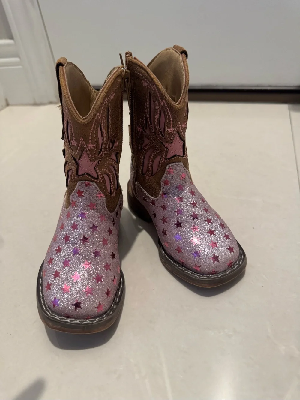 Roper Toddler Metallic pink and hot Pink Star Western Boot